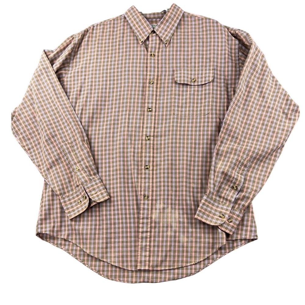 Brut Mens XL Vintage 80's Plaid Button Down Shirt Green Pink Purple Long Sleeve